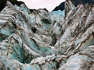 Cold, jagged ice on Fox Glacier, New Zealand