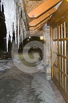 So cold! Large icicles descend from the roof.