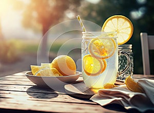 Cold Lemonade Served Outdoors. AI generated Illustration
