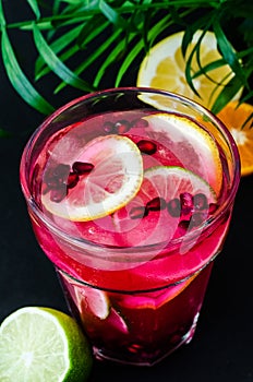 Cold limonade with garnet seeds and slices of citruses