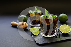 Cold longdrink on dark background. photo