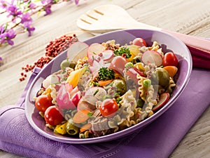 Cold mixed pasta salad with tuna
