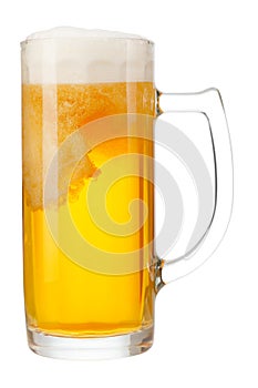 Cold mug of beer with foam