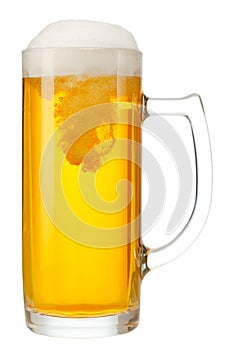 Cold mug of beer with foam