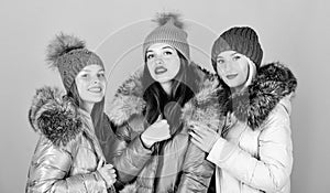 It is cold outside. women in padded warm coat. family christmas. happy winter holidays. Friendship. flu and cold