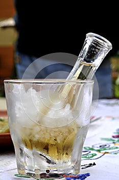 Cold plum brandy or schnapps