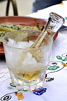 Cold plum brandy or schnapps