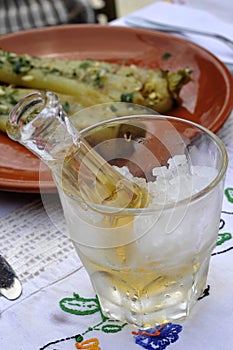 Cold plum brandy or schnapps