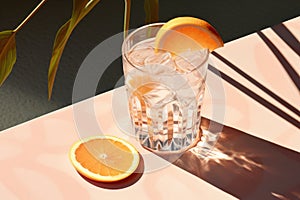 Cold and refreshing orange punch cocktail in a glass with fruit slice. Summer citrus drink