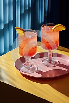 Cold and refreshing orange punch cocktail in a glass with fruit slice. Summer citrus drink