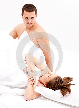 Cold relation between couple in bed photo