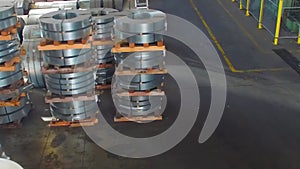 Cold rolled steel coil at storage area. Industry plant warehouse