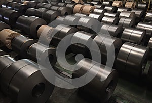 Cold rolled steel coil at storage area in steel industry
