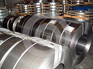 Cold rolled steel coil at storage area in steel industry plant