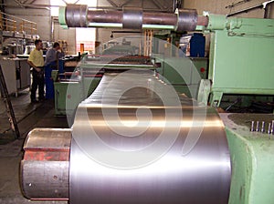 Cold rolled steel coil at storage area in steel industry plant