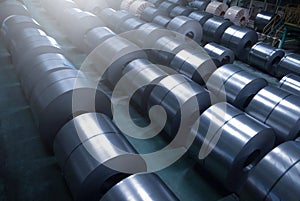 Cold rolled steel coil at storage area in steel industry plant.