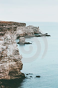 Cold Sea with rocky seaside Landscape calm and tranquility scenic photo