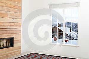 Cold season comfort. Room with installed underfloor heating system, illustration