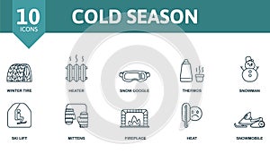 Cold Season icon set. Contains editable icons winter theme such as ski, ski lift, snow goggle and more.