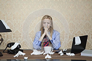 Cold secretary at work