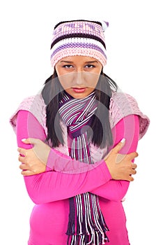 Cold shivering young woman