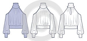 Cold sholder Top, Shirt technical fashion Illustration. Transparent Shirt fashion flat technical drawing template photo