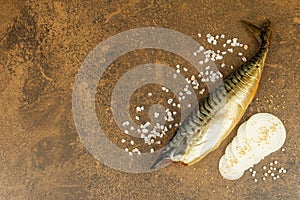 Cold smoked mackerel on stone background