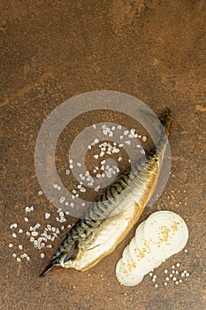 Cold smoked mackerel on stone background