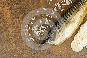 Cold smoked mackerel on stone background