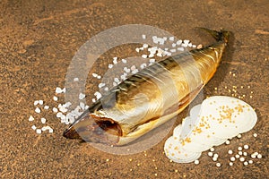 Cold smoked mackerel on stone background