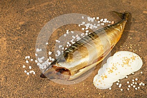 Cold smoked mackerel on stone background