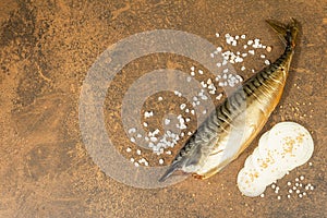 Cold smoked mackerel on stone background