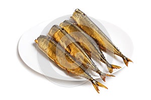 Cold smoked saury on plate
