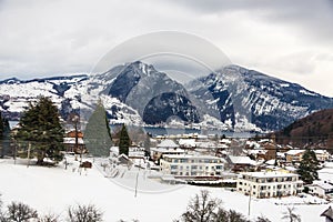 A cold, snowy village in Switzerland