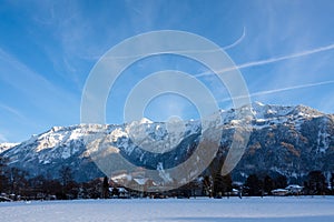 A cold, snowy village in Switzerland