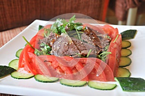 Cold spiced beef with vege and sauce