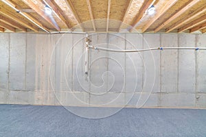 Cold storage room interior of house with insulated wall and ceiling lights