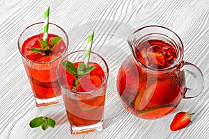 Cold strawberries drinks with strawberry slices