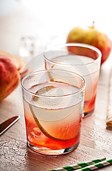 Cold summer cocktail drink with pear