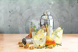 Cold summer cocktail drink with sweet pear