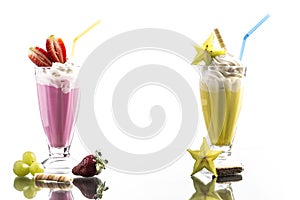Cold summer frappes with mirroring on bright background