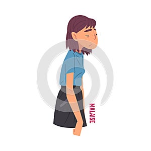 Cold Symptom, Girl with Malaise, Medical Treatment and Healthcare Concept Cartoon Style Vector Illustration photo