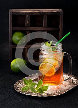 Cold tea with lime and mint. rustiÑ style