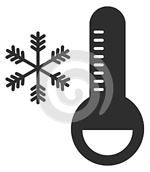 Cold temperature black icon. Snowflake and thermometer sign