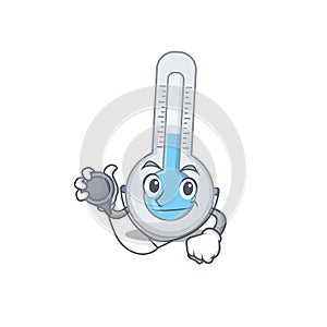 Cold thermometer in doctor cartoon character with tools