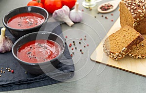 Cold tomato gazpacho soup