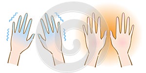 Cold and warm hands.Human body part. health care concept