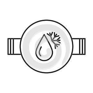 Cold water meter icon. A simple image of a round counter depicting a drop and a snowflake. Vector over white background.