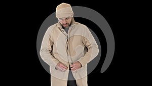 Cold weather Autumn or winter day Man in trench buttons up, Alpha Channel