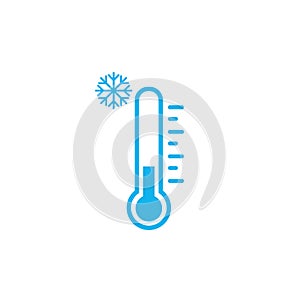 Cold weather thermometer icon vector illustration on white background. Flat web design element for website, app or